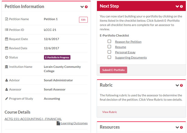 Petition for prior learning